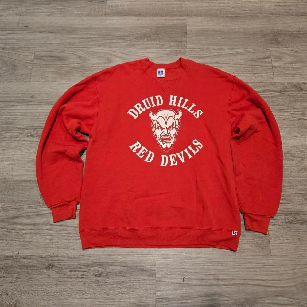 90s Russell Athletic Red Sweatshirt by Russell Athletic, photographed by Sniffing Dog Vintage