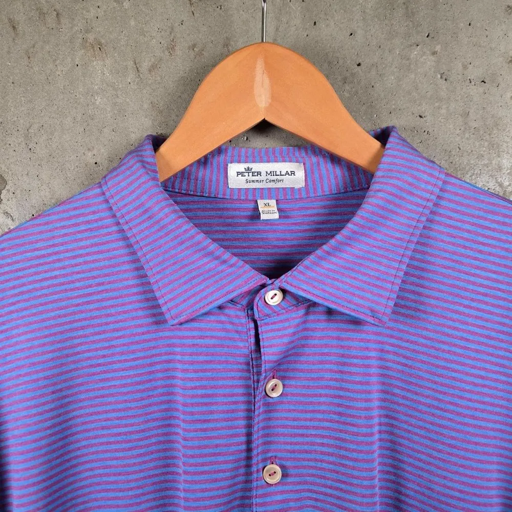 Peter Millar Golf Polo, Blue and Fuchsia Stripe by Peter Millar, photographed by Sniffing Dog Vintage