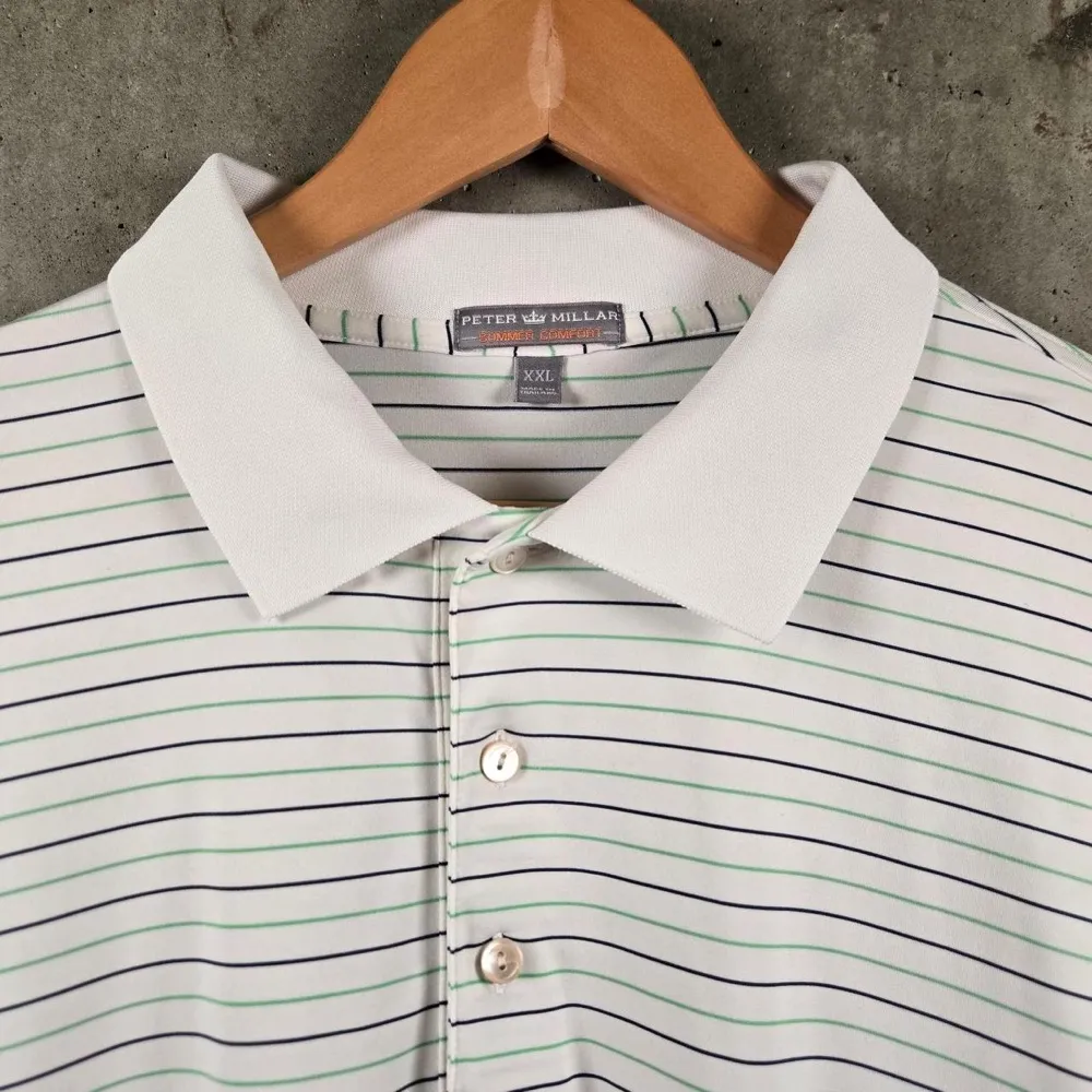 Peter Millar White Polo, Navy and Green Stripe by Peter Millar, photographed by Sniffing Dog Vintage